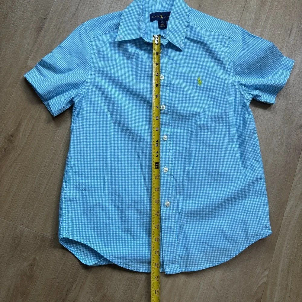 Ralph Lauren Button Down Short Sleeve Gingham Blue White‎ M(10-12) Kids